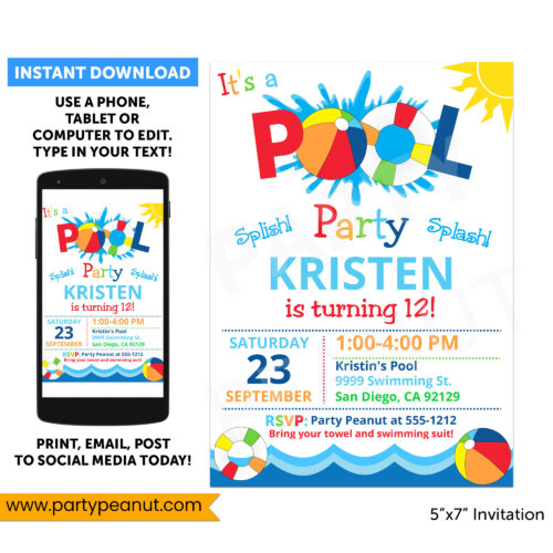 Pool Party Invitation Pool Birthday Party Printables