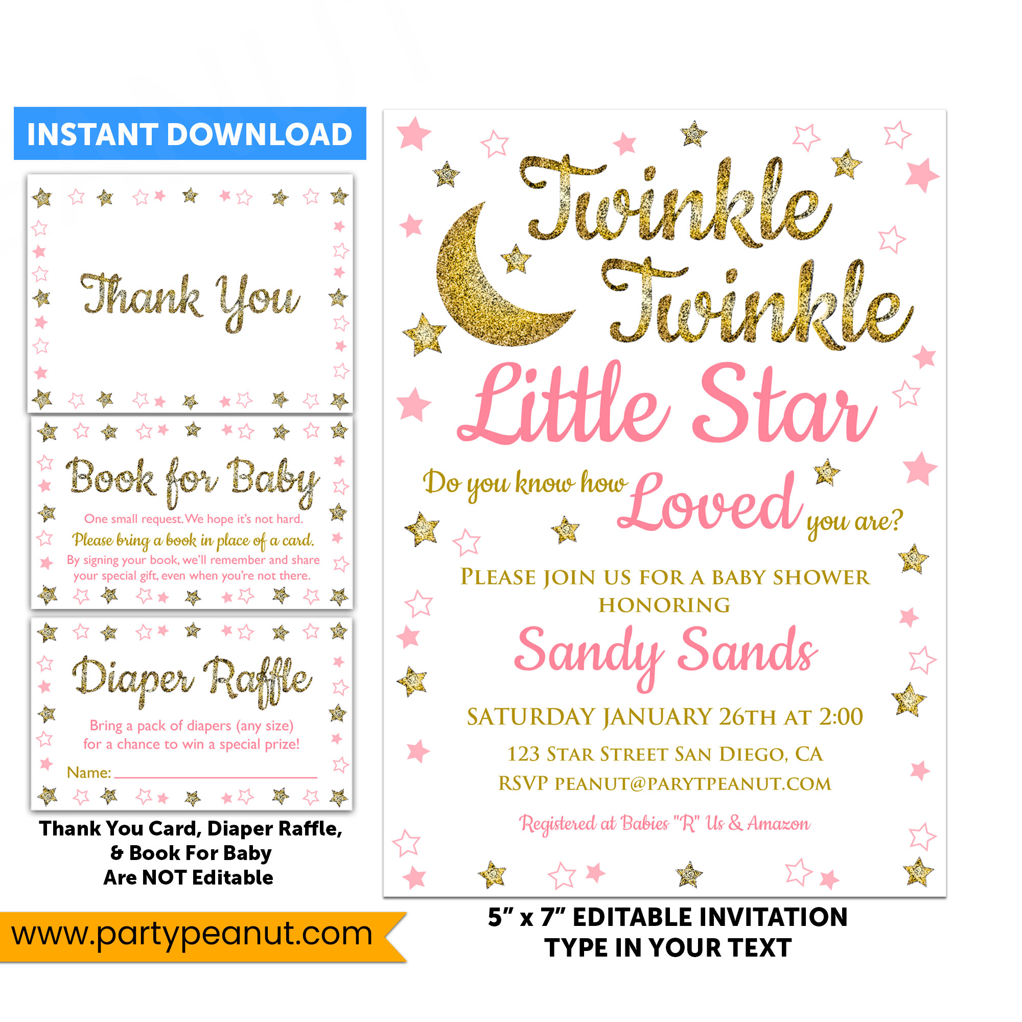 Printable Personalized Twinkle Twinkle Little Star Gender Reveal Invitation Digital Download