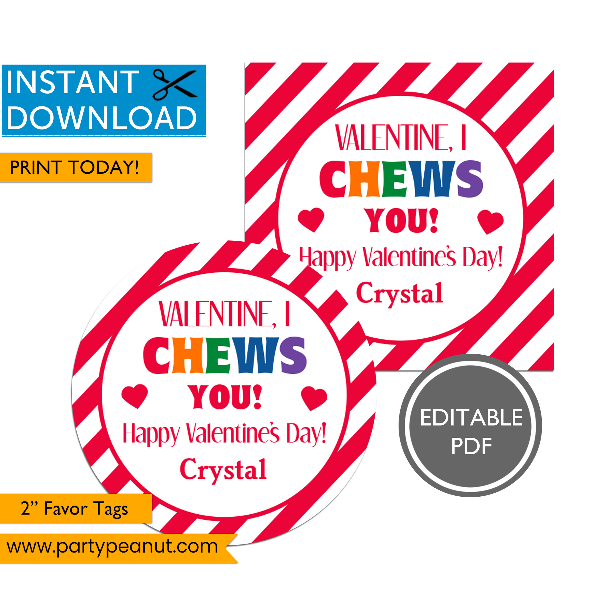 Valentine I Chews You Favor Tags Party Peanut Party printables