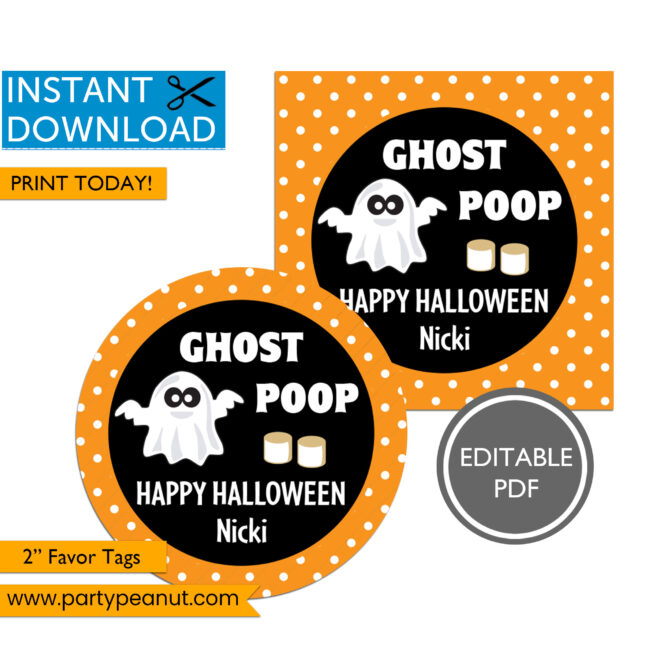 Ghost poop halloween party favor tags