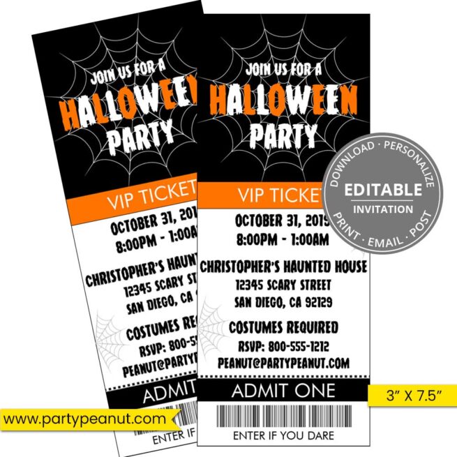 Halloween Ticket Invitation Black