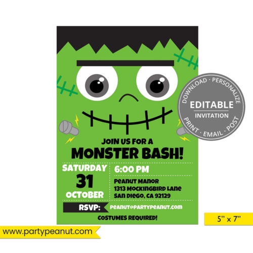 Frankenstein Monster Bash Halloween Invitation