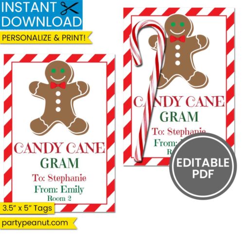 Candy Cane Gram Tag Gingerbread Man