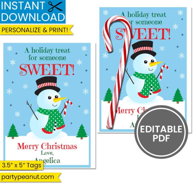 Candy Cane Holder Tags Snowman