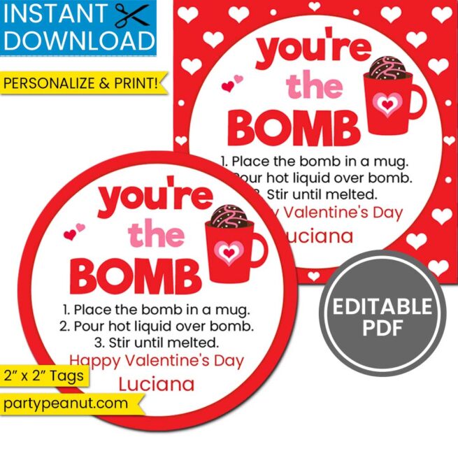 Valentine's Day Gift Tags You're The Bomb Hot Cocoa Tag