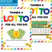 Lottery Ticket Holder Printable Thanks A Million for All That You Do Lotto  Lottery Gift Card Holder Editable Teacher Nurse Appreciation 