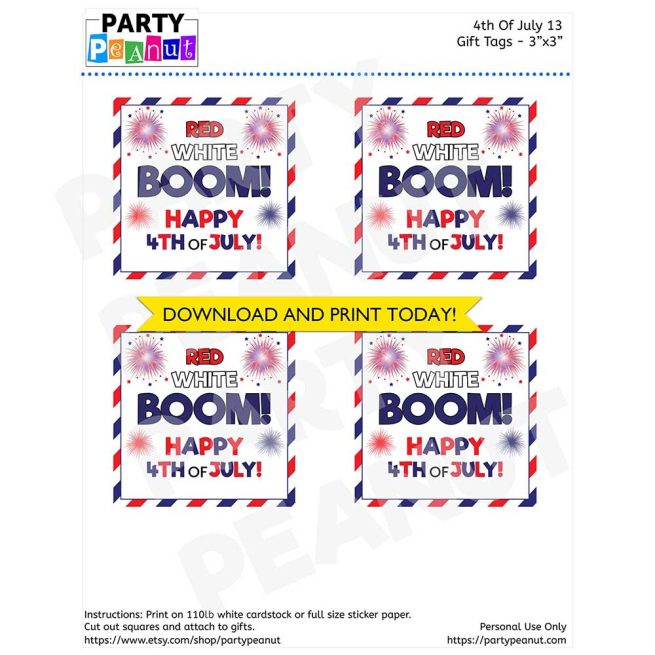 Red White Boom 4th Of July Tag