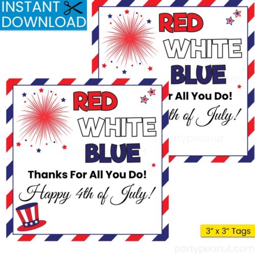 Red White Blue Happy 4th Of July Tag